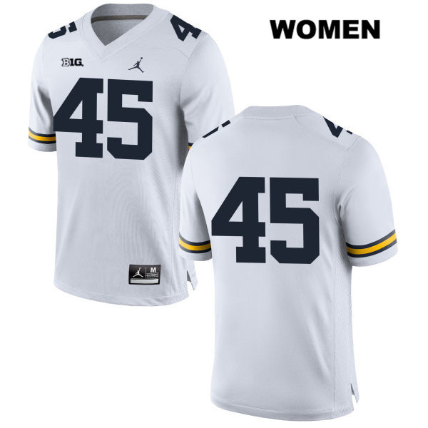 Women's NCAA Michigan Wolverines Adam Shibley #45 No Name White Jordan Brand Authentic Stitched Football College Jersey VO25Q34CU